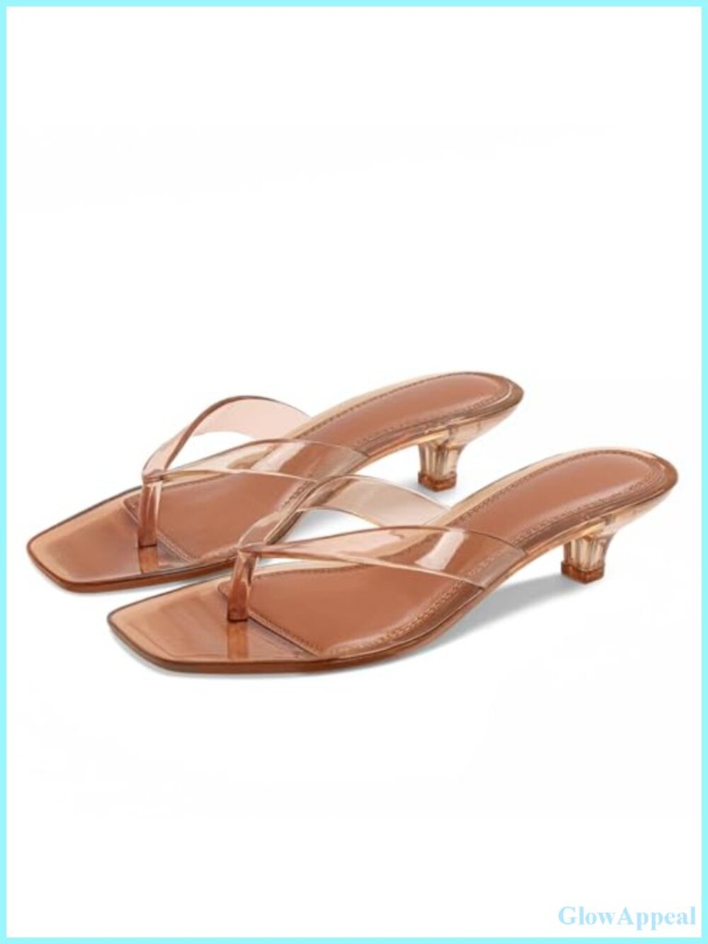 Women's Clear PVC Square Toe Kitten Heel Sandals Waterproof Slip On